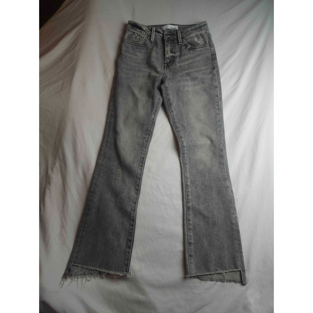 Vervet High Rise Crop Flare Jeans Womens Size 25 Gray Denim Raw Frayed Hem V2739